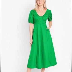 Puff-Sleeve Midi Swing Dress
